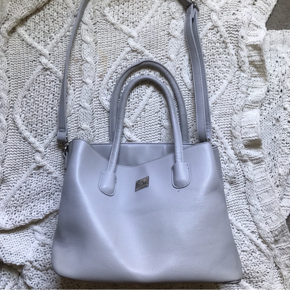 Jessica Moore light grey / steel blue large purse with removable strap